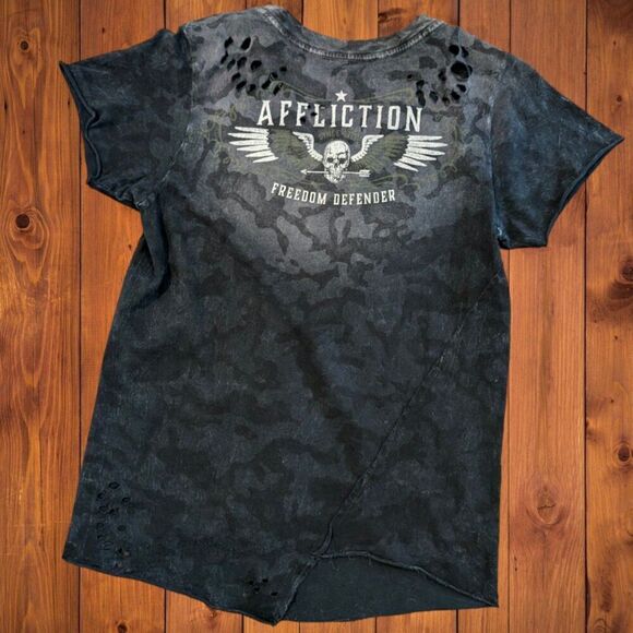 Y2K Affliction Women's  Distressed Shirt  Small Cyber Grunge Liberty Or Death - Picture 2 of 5